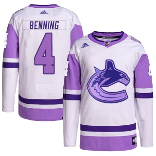 Men's Jim Benning Vancouver Canucks Adidas Hockey Fights Cancer Primegreen Jersey - Authentic White/Purple